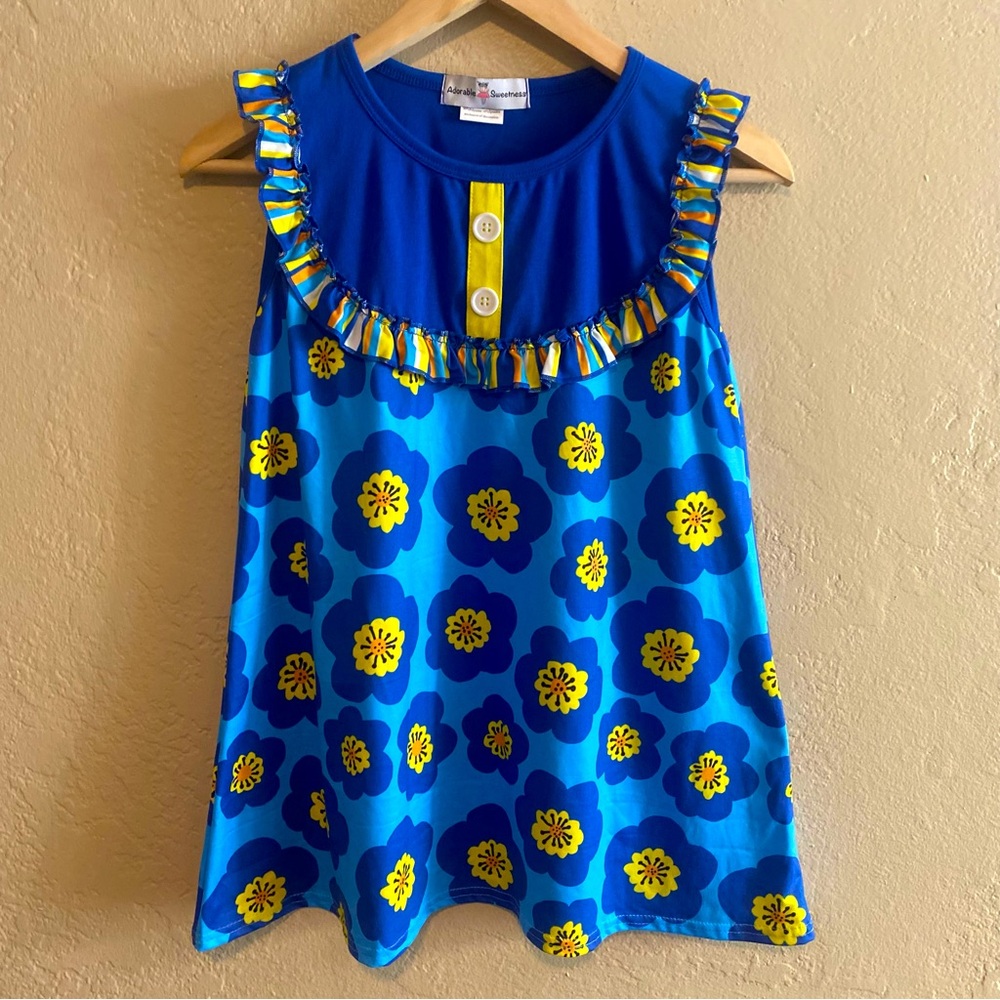 ☀️5/25☀️ Adorable Sweetness Tank Dress | Blue Yellow Orange Floral | Girl Sz 10